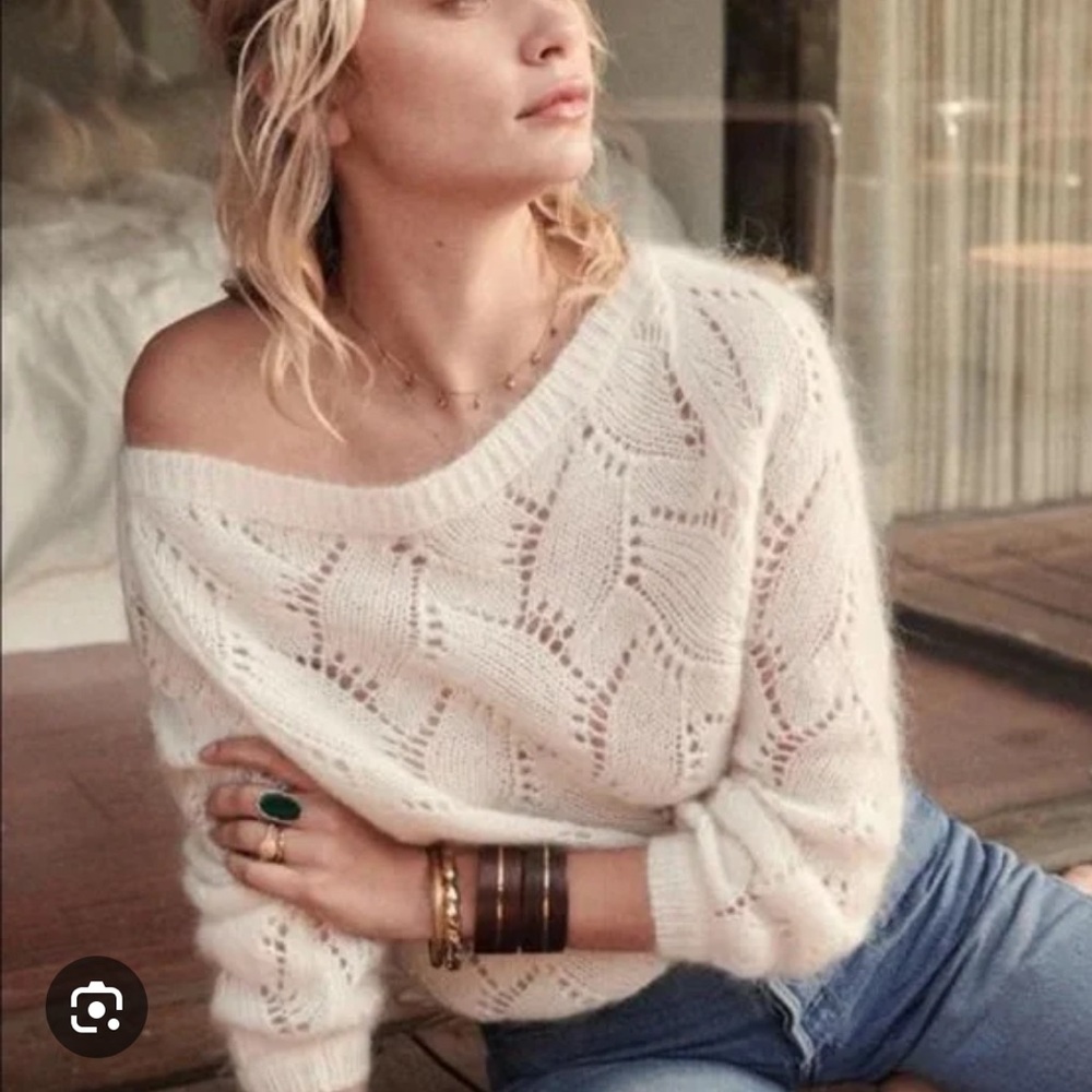 Sezane Avril Cream Textured Knit Sweater